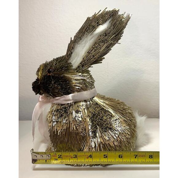 Rachel Zoe Mirror Silver Straw EASTER BUNNY With Pink BOW - Picture 6 of 7